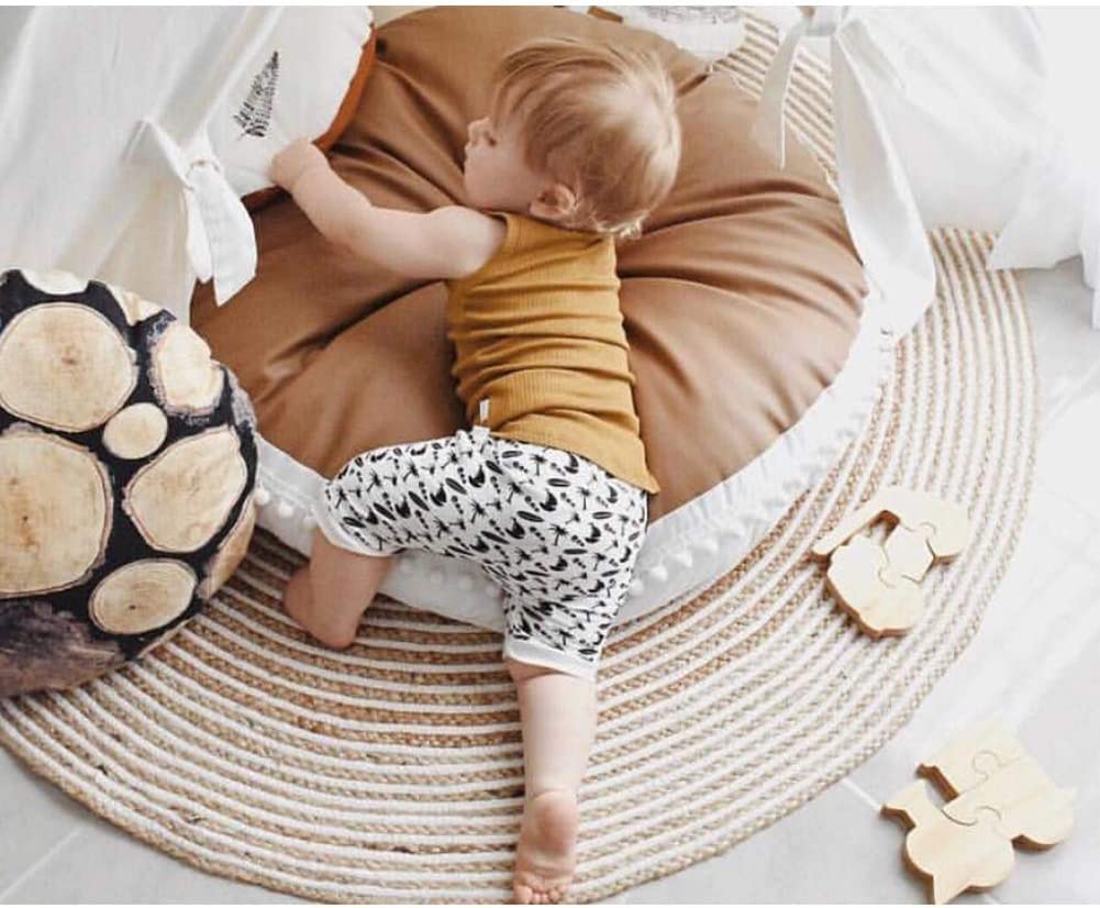 Kishome Large Floor Pillow Kids Round Floor Cushion Seating, 35 inches Big Circle Pillow, Round Pillows Seating for Children, Oversized Mat for Reading Nook Teepee Playroom Nursery Canopy Brown