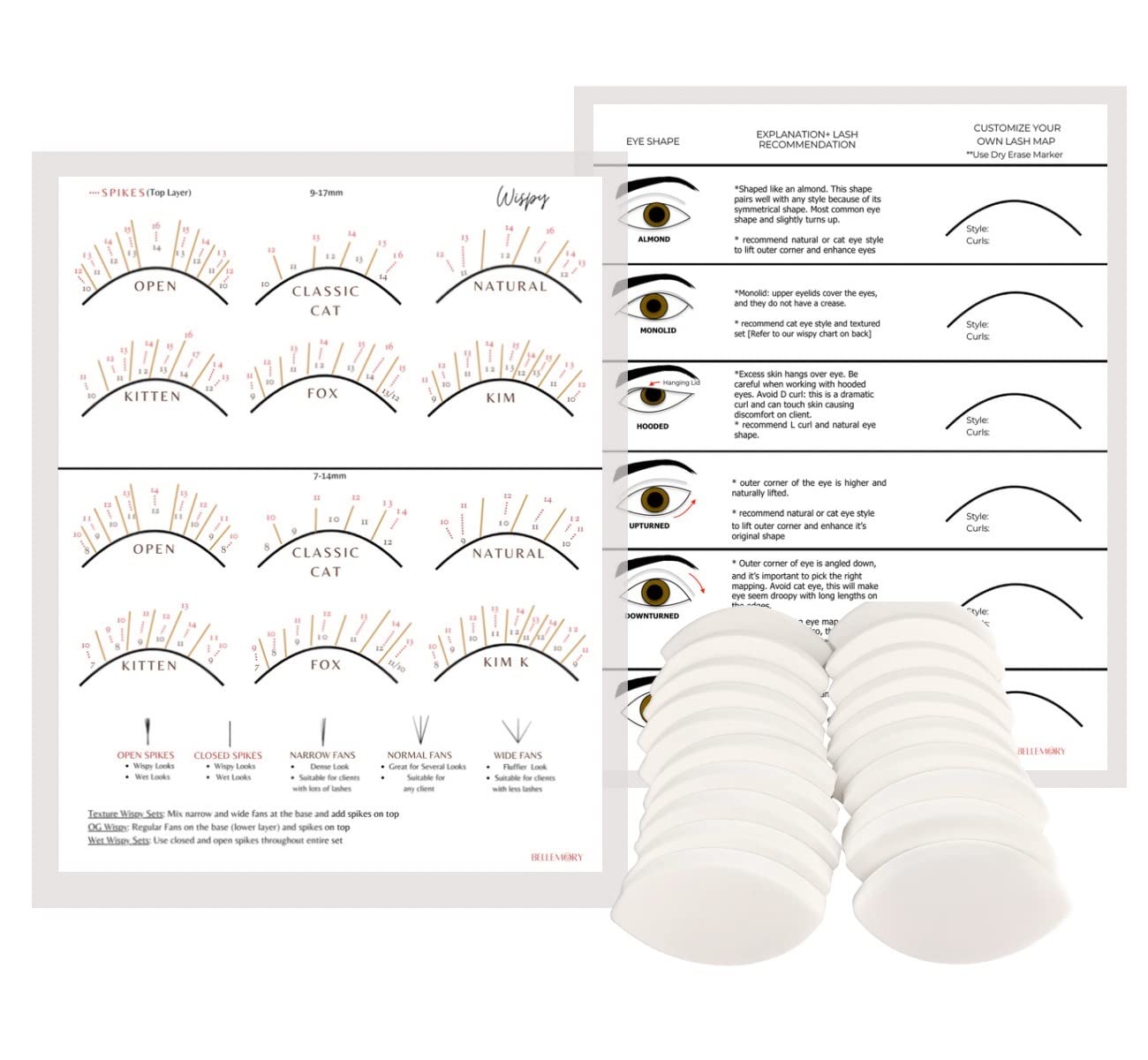 Wispy Eye Shape Chart & 20 PC Sponges for Lash Practice