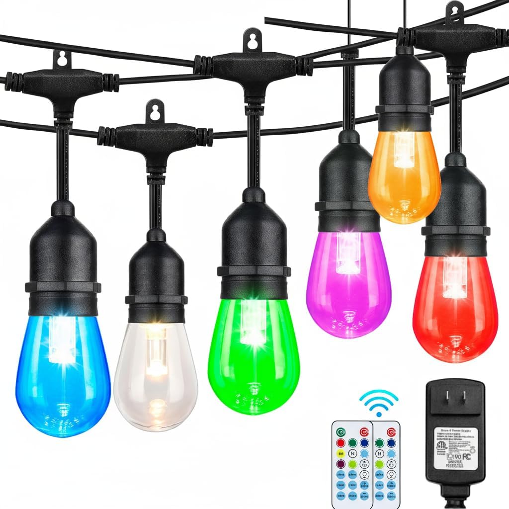 Auroraworld 96FT RGB Waterproof String Lights – Dimmable LED Patio Lighting with 30 Shatterproof Bulbs for Yard & Party Decor