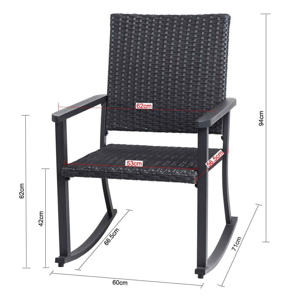C-Hopetree Outdoor Rocking Chair, Outside Patio Porch Rocker, Metal Frame, Black All Weather Wicker