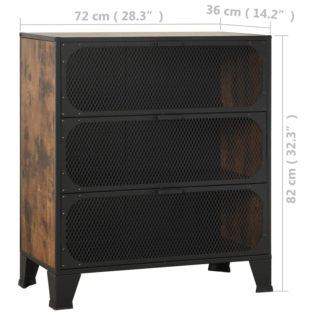 RJPLMFV Storage Cabinet Rustic Brown Metal and MDF Compact Cabinet