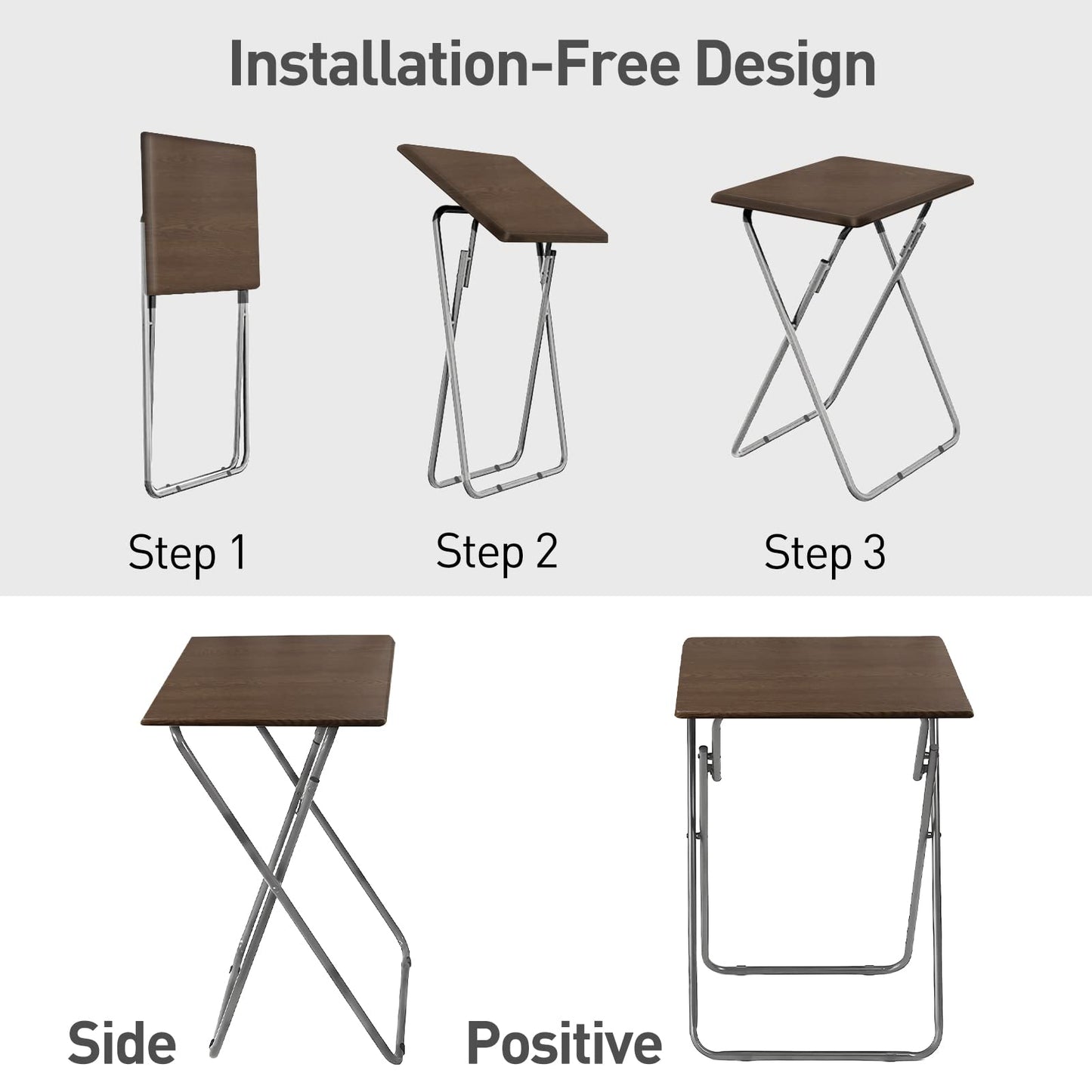 Garden 4 you 25In Portable Folding TV Tray Table on Bed & Sofa,TV Dinner Tray with Sturdy MDF,Portable Table with No Assembly Required （Walnut,1PC）