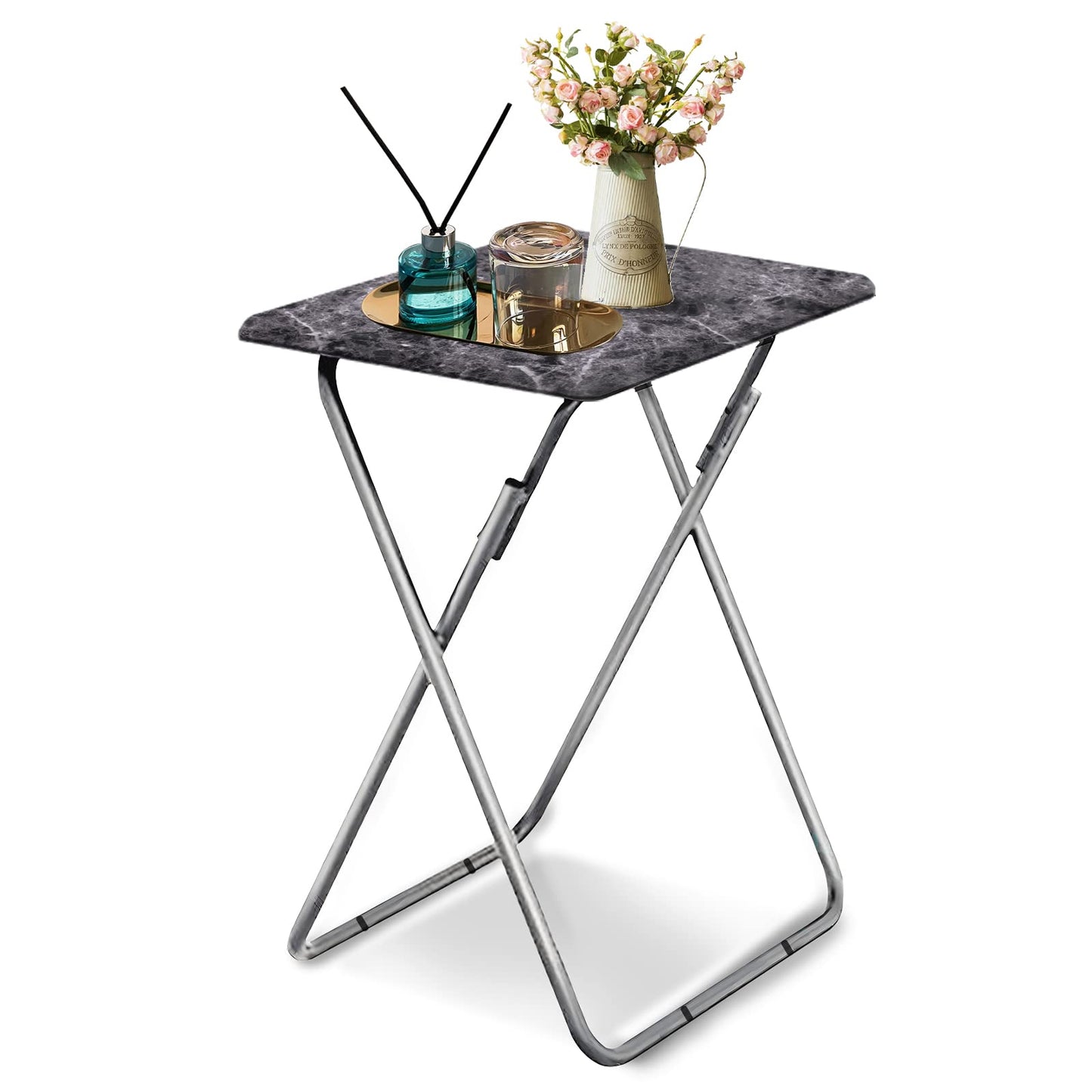 Garden 4 you Portable Folding TV Tray/TV Trays Foldable Dinner Snack Trays Table, Portable Foldable Table Small Sofa Bedside Tables with Light Weight, 15 x 18.9 x 26 in(Black Marble,1PC)