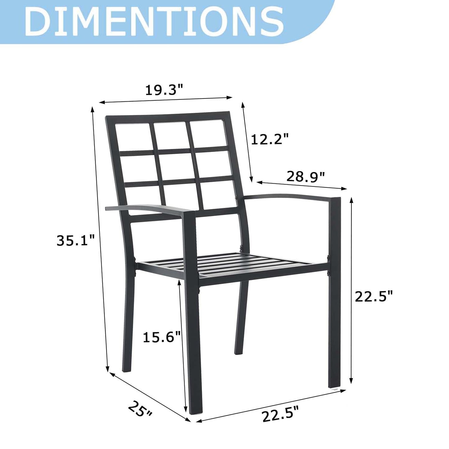 Metal Chairs Set of 4 Outdoor Chairs, Stackable Chairs with Grid-Patterned Backrest & Solid Armrests, All-Weather Seating for Patio, Garden, Yard & Outdoor Spaces