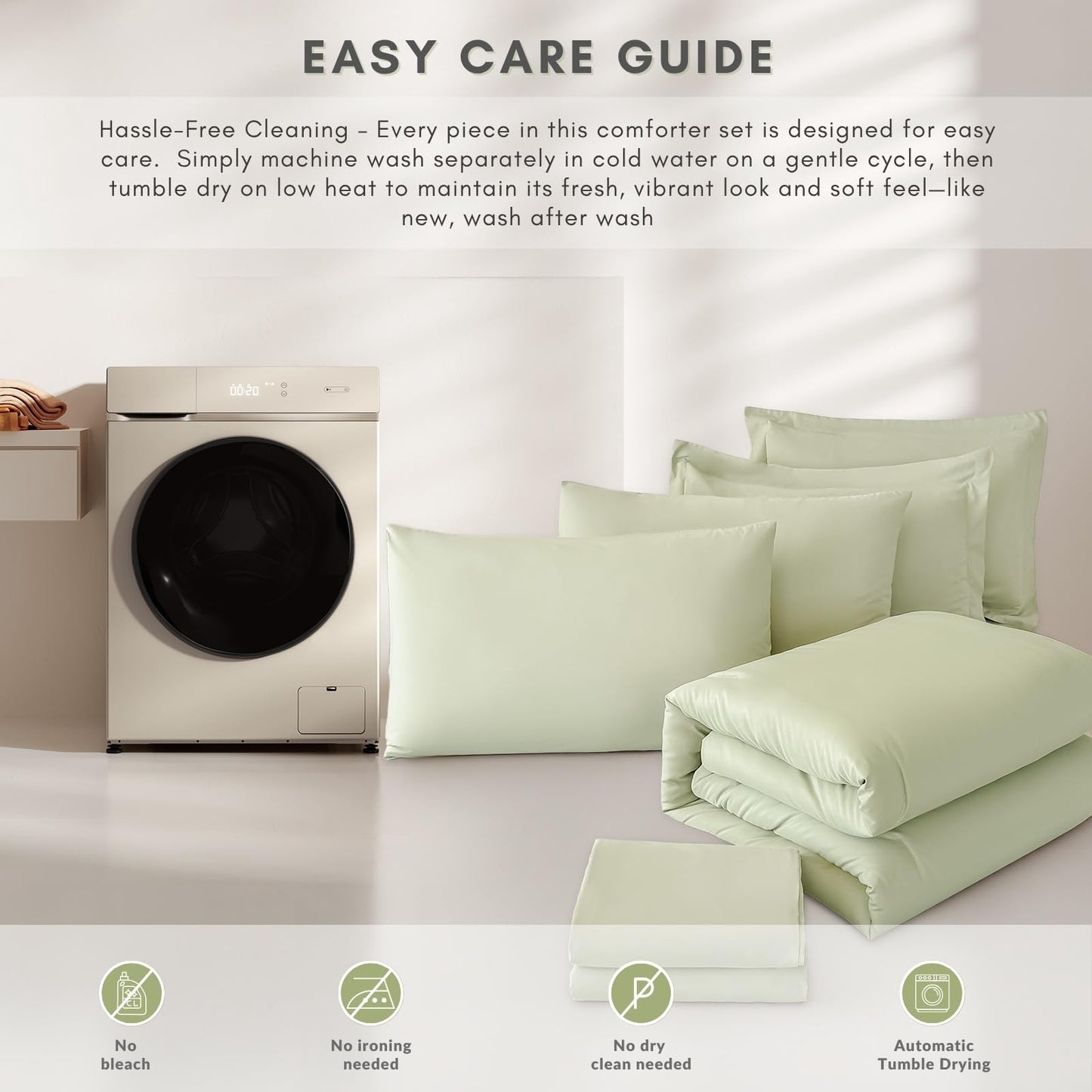 FMLIUY Sage Green Twin Comforter Set - 7-Piece Bed in a Bag, All-Season Soft Bedding with Sheets & Pillowcases (68"x88",Twin,Beige)