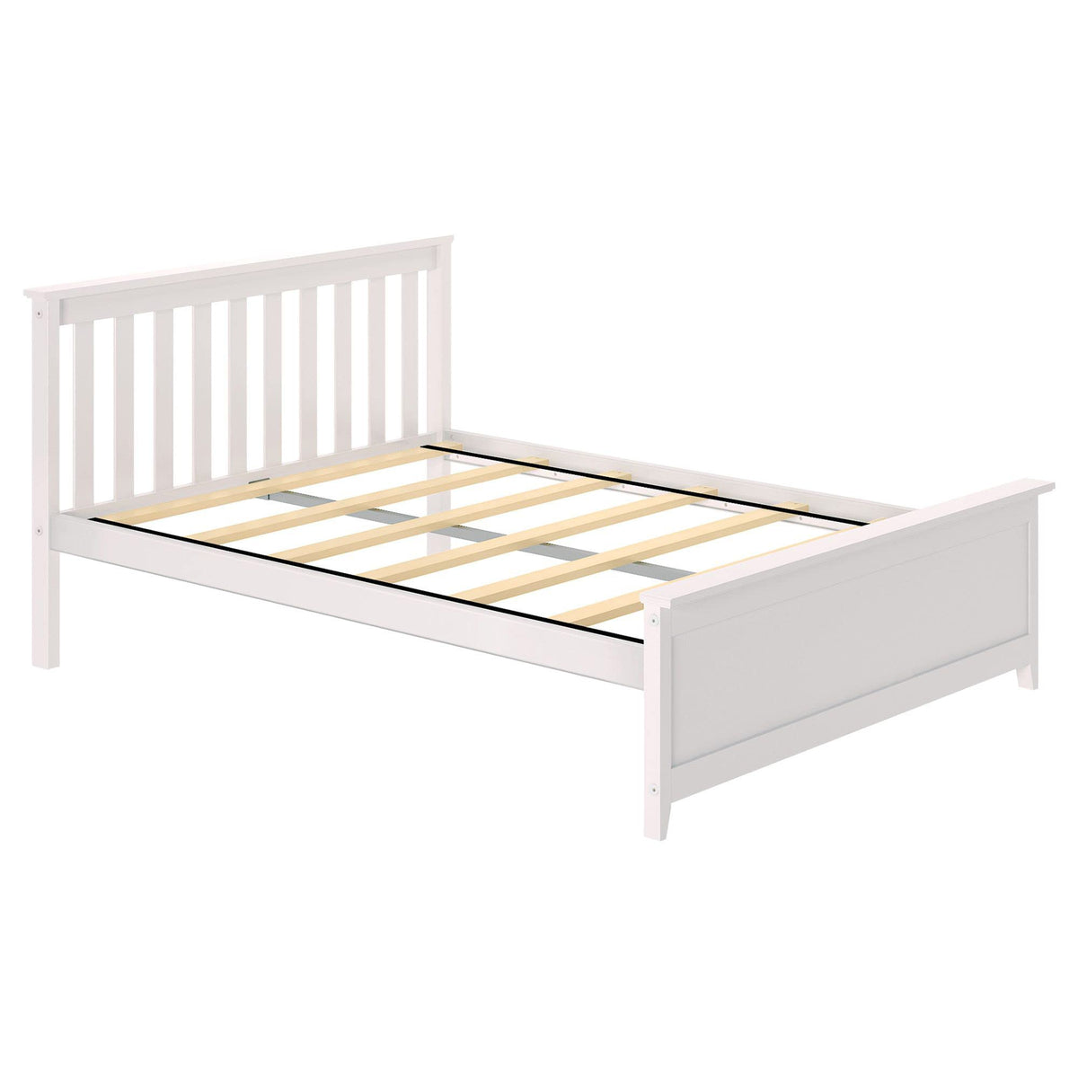 Max & Lily Full Size Bed Frame with Slatted Headboard, Solid Wood Platform Bed for Kids, No Box Spring Needed, Easy Assembly, White