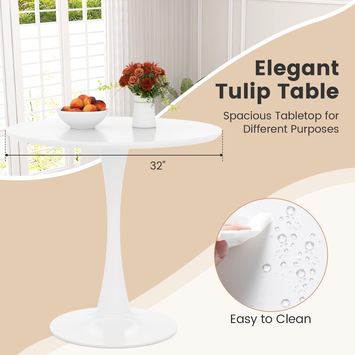 Tangkula Round Dining Table Set for 4, Kitchen Table Set with Seat & Solid Wood Legs, Round Kitchen Table and Chairs for Small Space, White