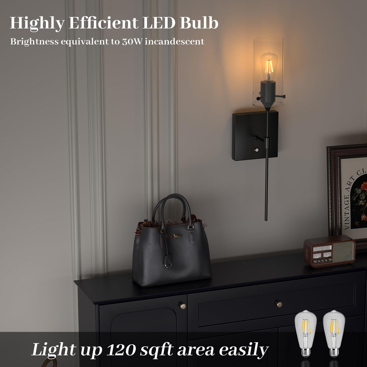 ThyFenno Dimmable Battery Operated Wall Sconce Set of 2, Rechargeable Wall Mount Light No Wiring, Easy Install Wireless Wall Lamp for Living Room Bedroom Hallway Farmhouse Indoor, Bulb Included