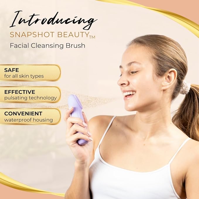 Pulsating Facial Cleansing Brush. Silicone Face Brush | Removes Dirt, Oil & Makeup | Combines Gentle Exfoliation & Deep Cleansing for Radiant Glow | Waterproof & Rechargeable (Purple)