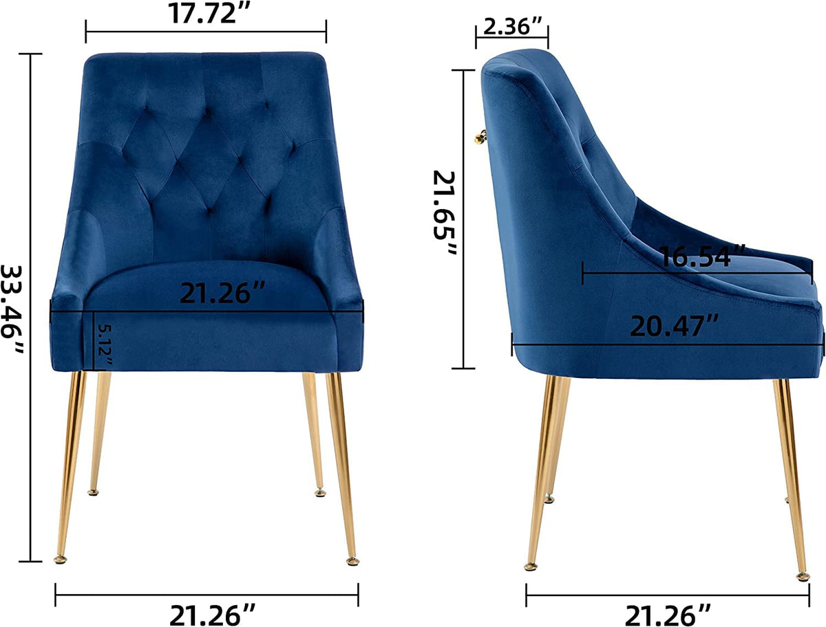 LONXIU Modern Dining Chair Set of 4, Mid-Century Room Chair, Upholstered Comfortable Velvet with Back Pull Rod and Metal Legs for Kitchen, Dining, Living (Blue) (DYXSD)