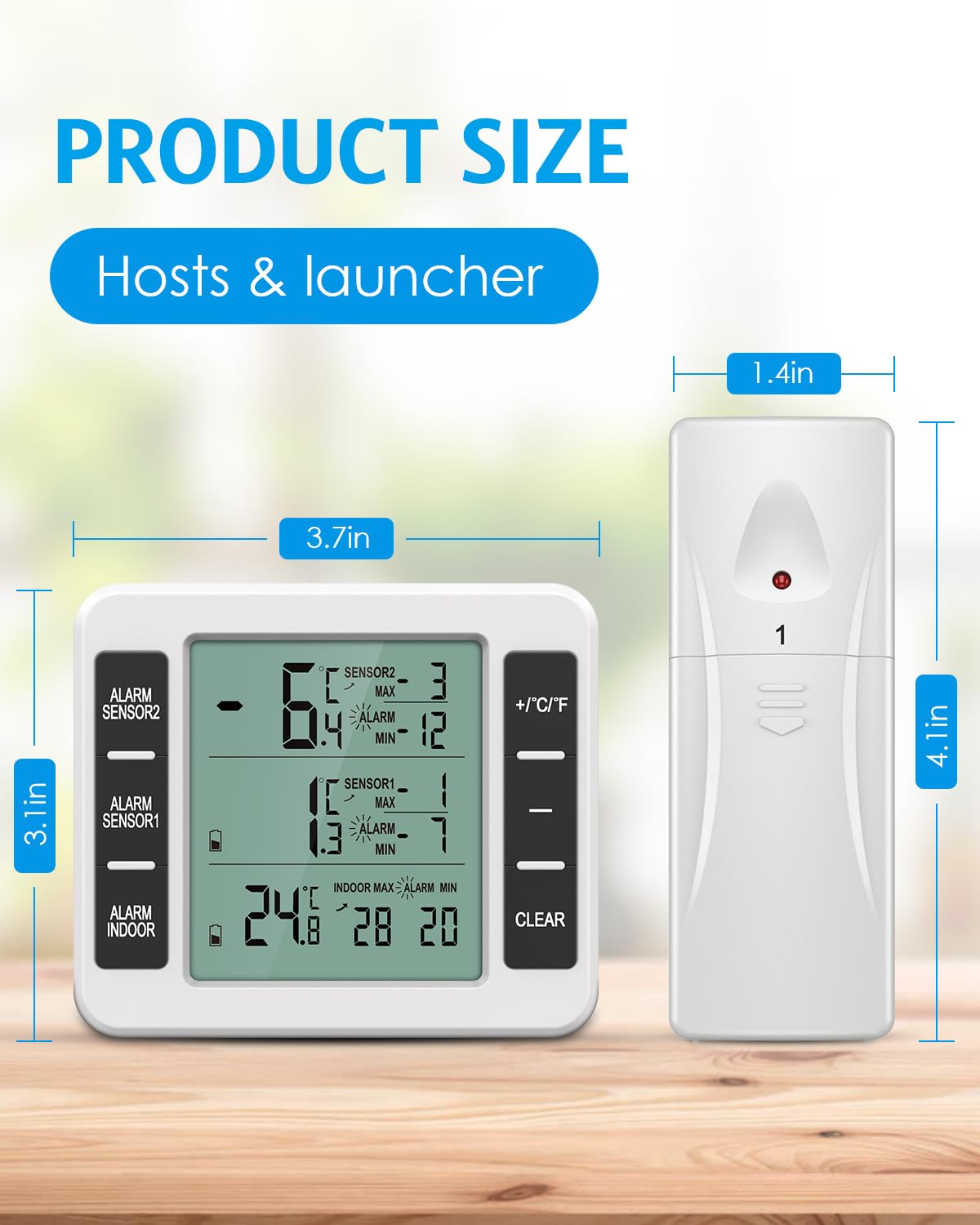 AMIR Refrigerator Thermometer, Wireless Indoor Outdoor Freezer Thermometer