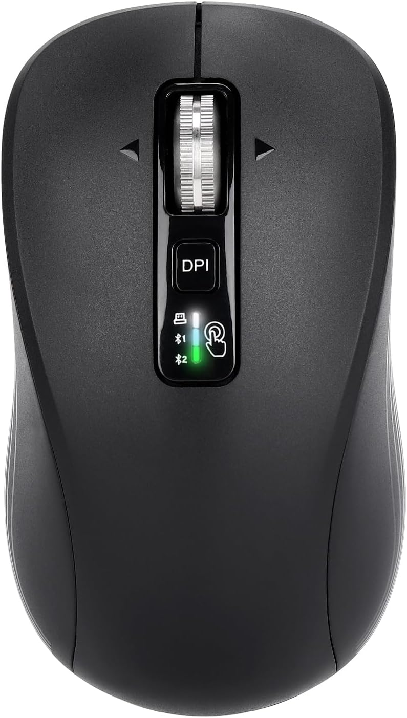 Wireless Bluetooth Mouse, 3-Device Multi-Mode (USB + 2 Bluetooth), 4-Way Metal Scroll Wheel, Adjustable DPI, Silent Click, Long Battery Life, Ergonomic Mouse for Laptop, PC, Mac, iPad (Dark Black, 7)