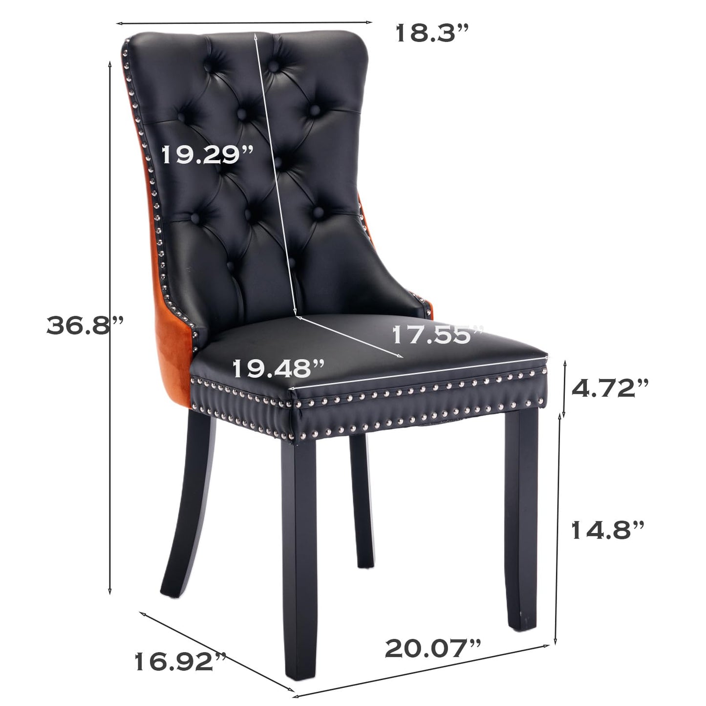 SoarFlash Leather Dining Chairs Set of 4, Tall Back Side Chair, Modern Upholstered Side Chair with Button Back Ring, Solid Wood Legs (Black&Red)