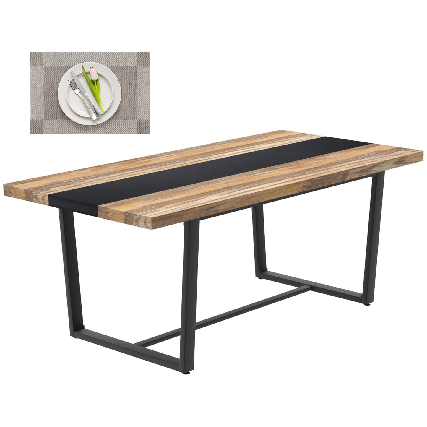 STHOUYN 71" 6ft Large Dinner Table for 6 8 Seat Dining Room Table, Rectangular Farmhouse Modern Kitchen Long Black & Brown Industrial Conference (Brown)