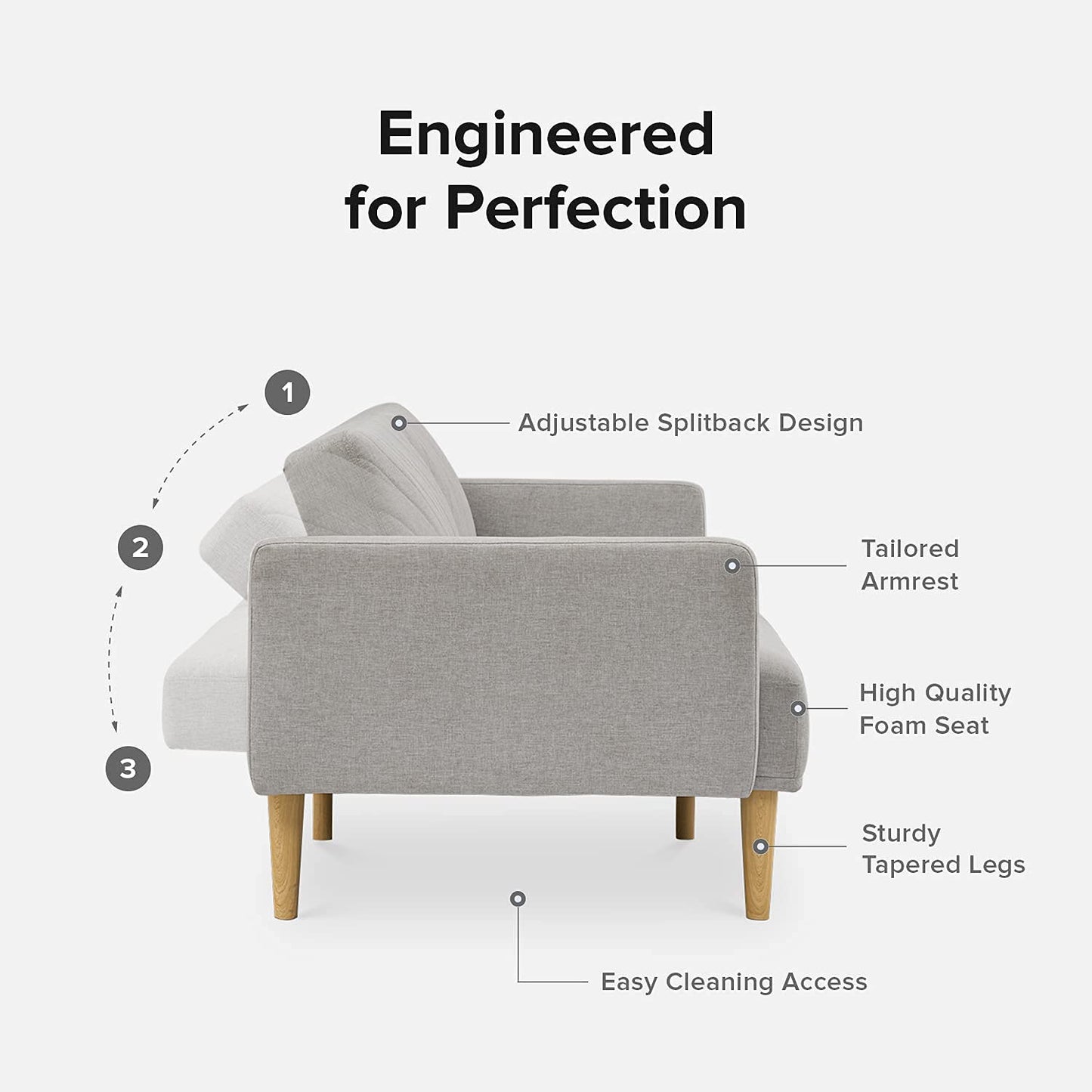 mopio 76.8" Futon Sofa Bed, Small Couch, Sleeper, Loveseat, Mid Century Modern Futon Couch, Sofa Cama, Couches for Living Room (Light Gray Fabric)