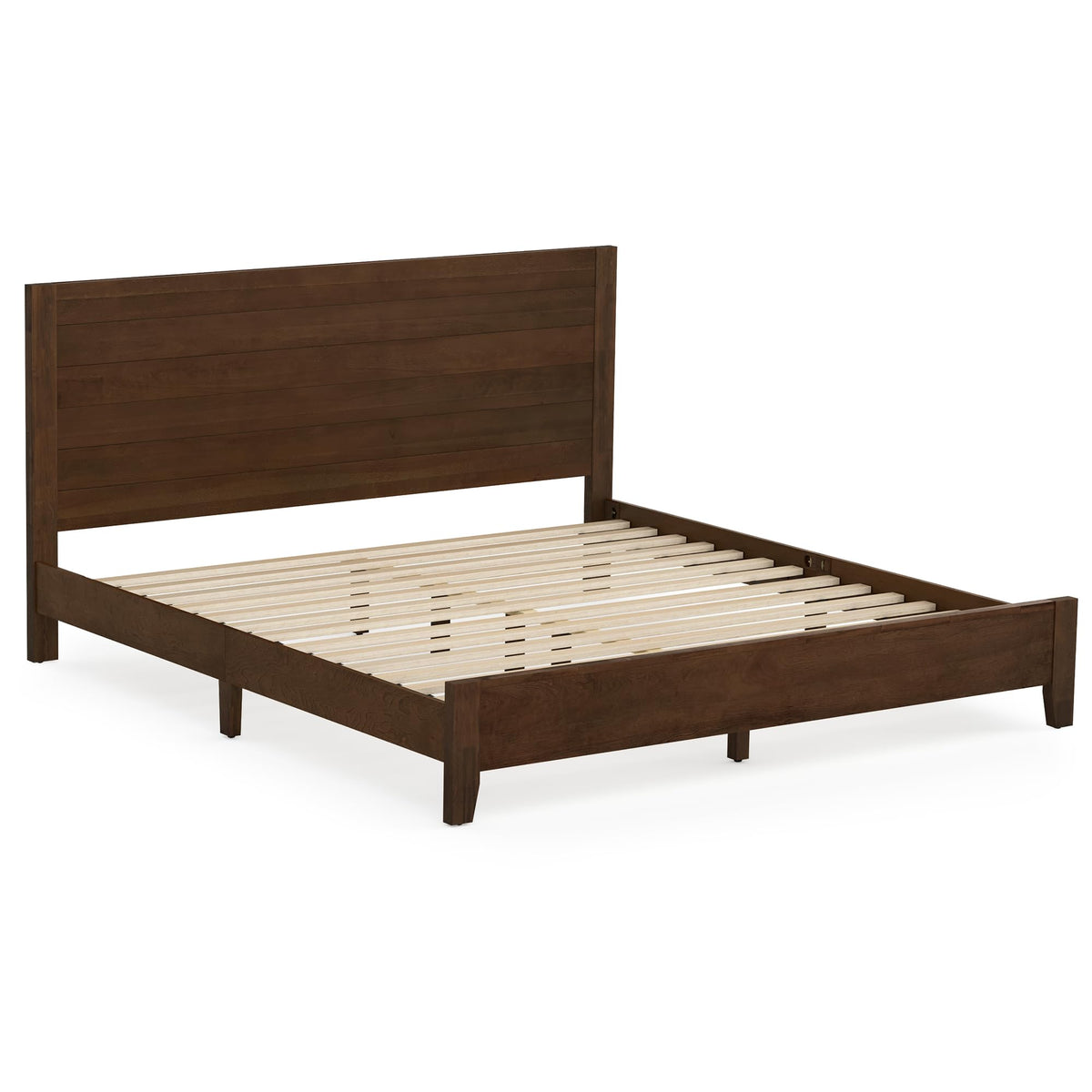 Cozyman Bed Frame King Size, Acacia Wood Platform with Headboard, No Box Spring Needed, 800lb Capacity, Non-Slip Without Noise, Easy Assembly, Walnut