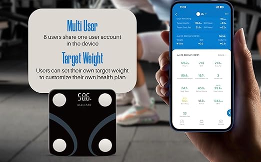 Smart Weight Scale, Monitors 12 Body Metrics Including BMI and Body Fat with Smart Phone APP, 396 Lbs, Black