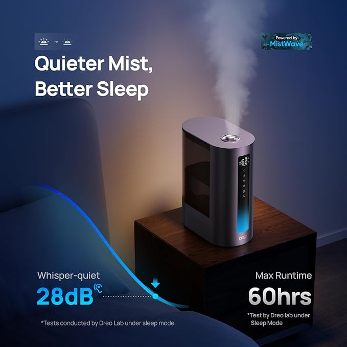 Dreo 6L Humidifiers for Bedroom, Smart Warm & Cool Mist for Large Room, 60Hr Quiet Runtime for Baby, Plant, Humidity Sensor, Indicator Light, 12H Timer, Google/Alexa, Purple