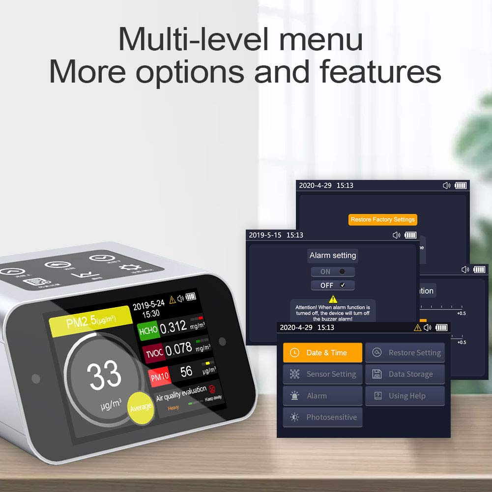 A16 Air Quality Monitor Indoor PM2.5 PM10 TVOC HCHO Tester PM1.0 Dust Meter VOC Test Formaldehyde Detector AQI Home