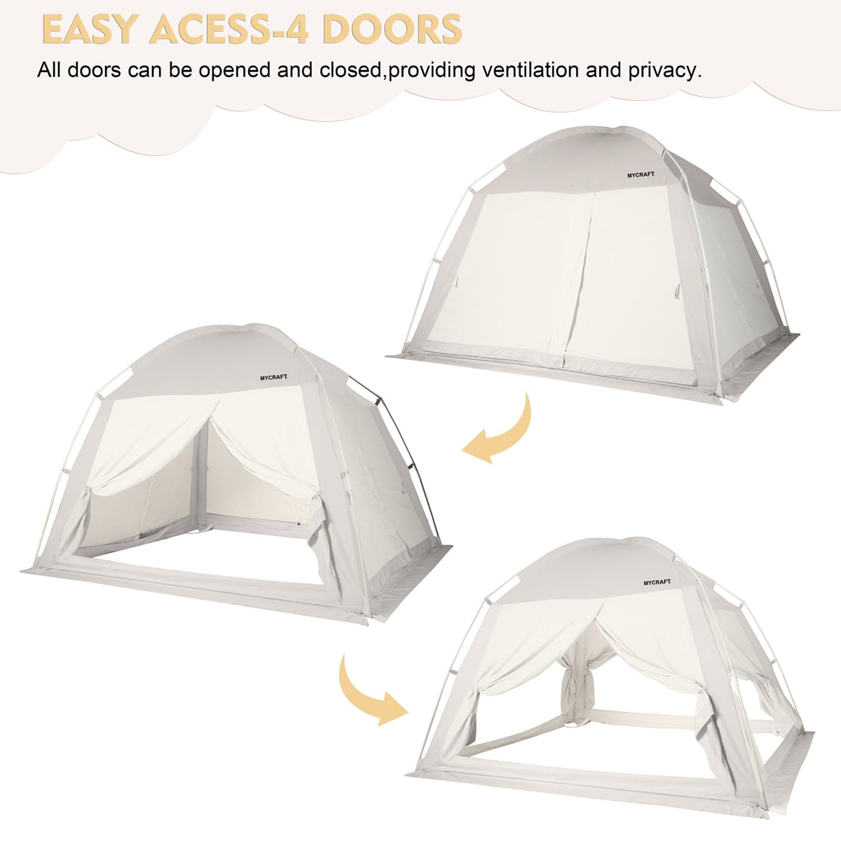 Full Size Bed Tents Canopy Bed–Privacy Dream Tent for Cozy Indoor Sleeping, Light-Reducing,and Breathable, with 4 Doors Floor Tent Bed