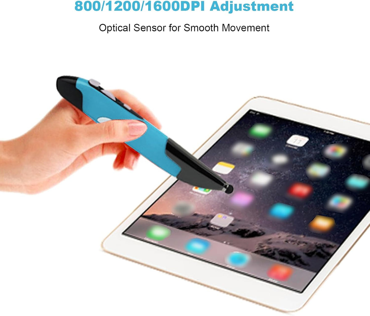 Optical Pocket Pen Mouse, 2.4GHZ USB Wireless Optical Pen Mouse, 800/1200/1600 DPI Adjustable, Handwriting Mini for PC Laptop Notebook Computer (Blue)