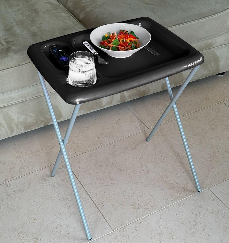 Brink House Folding TV Tray Table (Set of 2), Black, 17 x 22 x 26 inches, Portable Indoor-Outdoor Glamping Trays with Space for TV Dinners, Laptop, Utensils, and Drinks