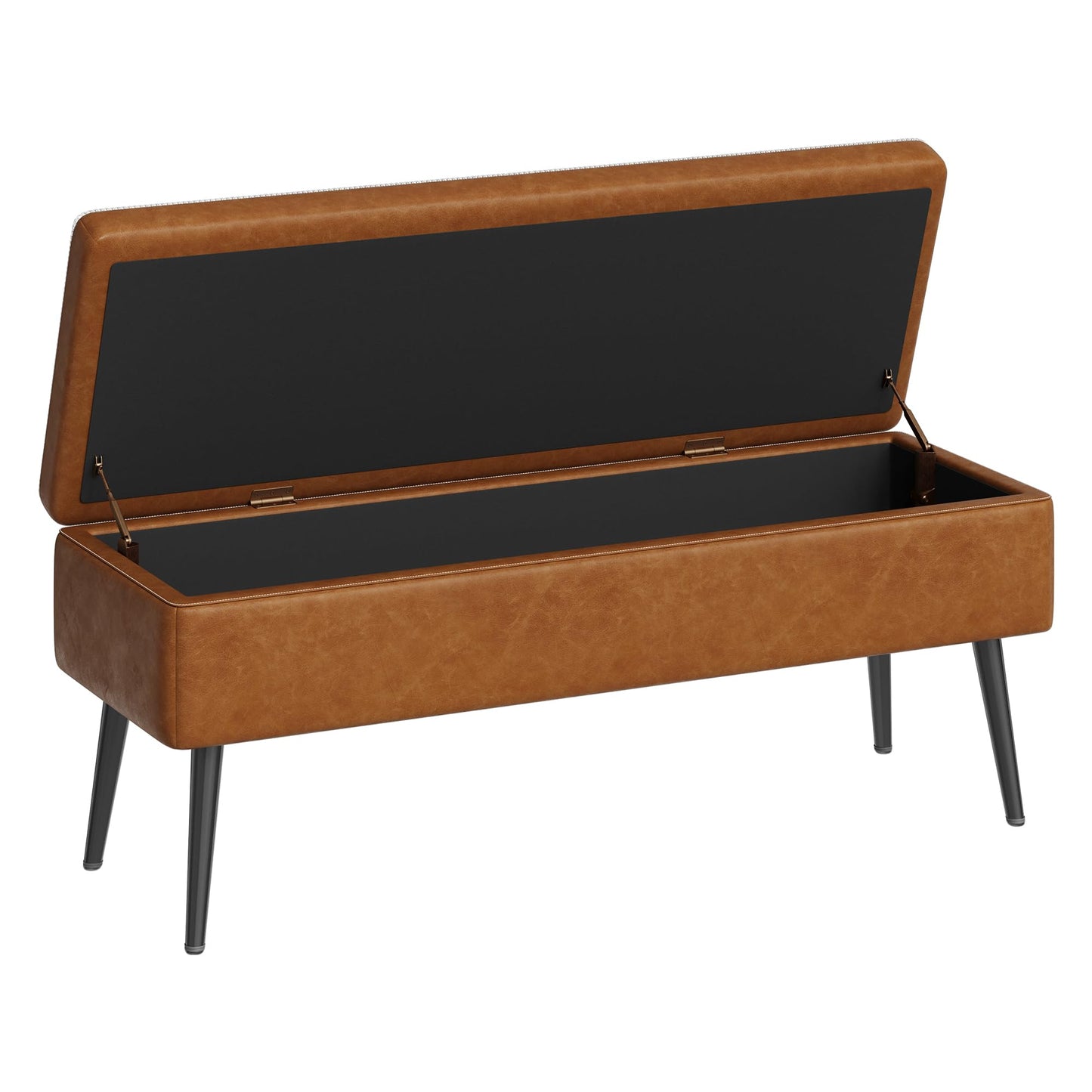 GarveeHome Storage Ottoman Bench, Mid-Century Modern Entryway Bedroom Bench, Synthetic Leather with Stitching, Safety Hinges, Loads 680 Lb, Brown
