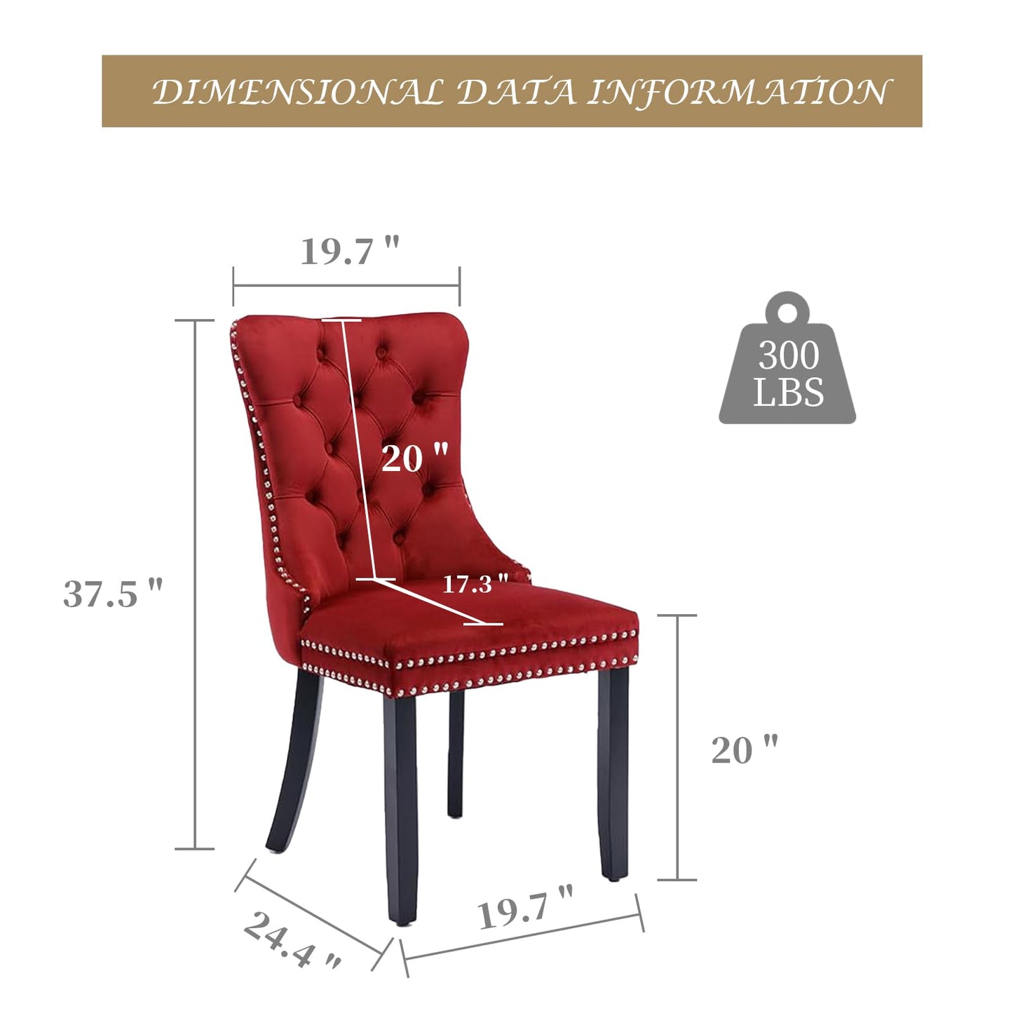 LKTART Dining Chairs Set of 6 Velvet Upholstered Tufted Back with Nailhead Trim and Back Ring Pull Solid Wood Legs for Kitchen Bedroom Dining Room Burgundy Red