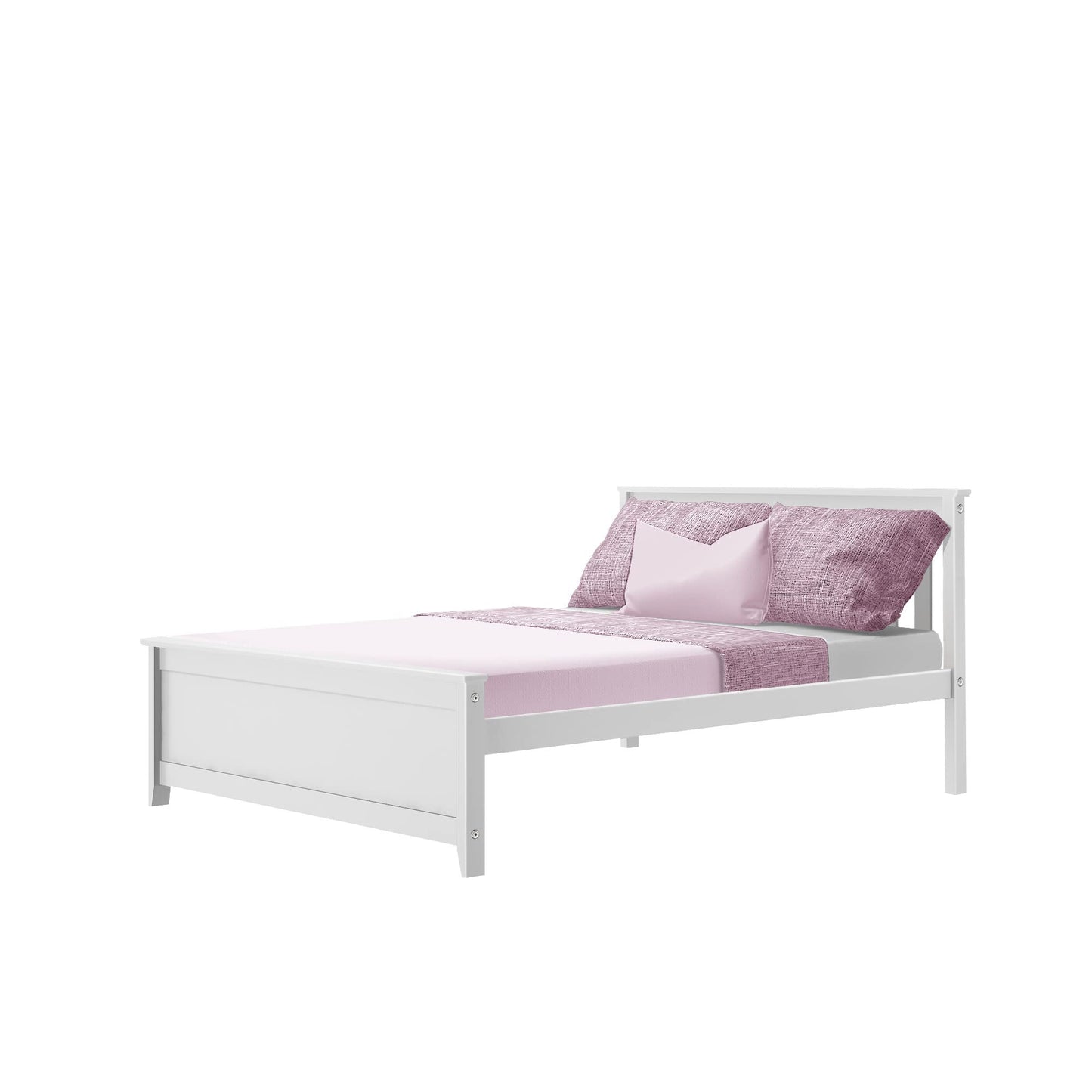 Max & Lily Full Size Bed Frame with Slatted Headboard, Solid Wood Platform Bed for Kids, No Box Spring Needed, Easy Assembly, White