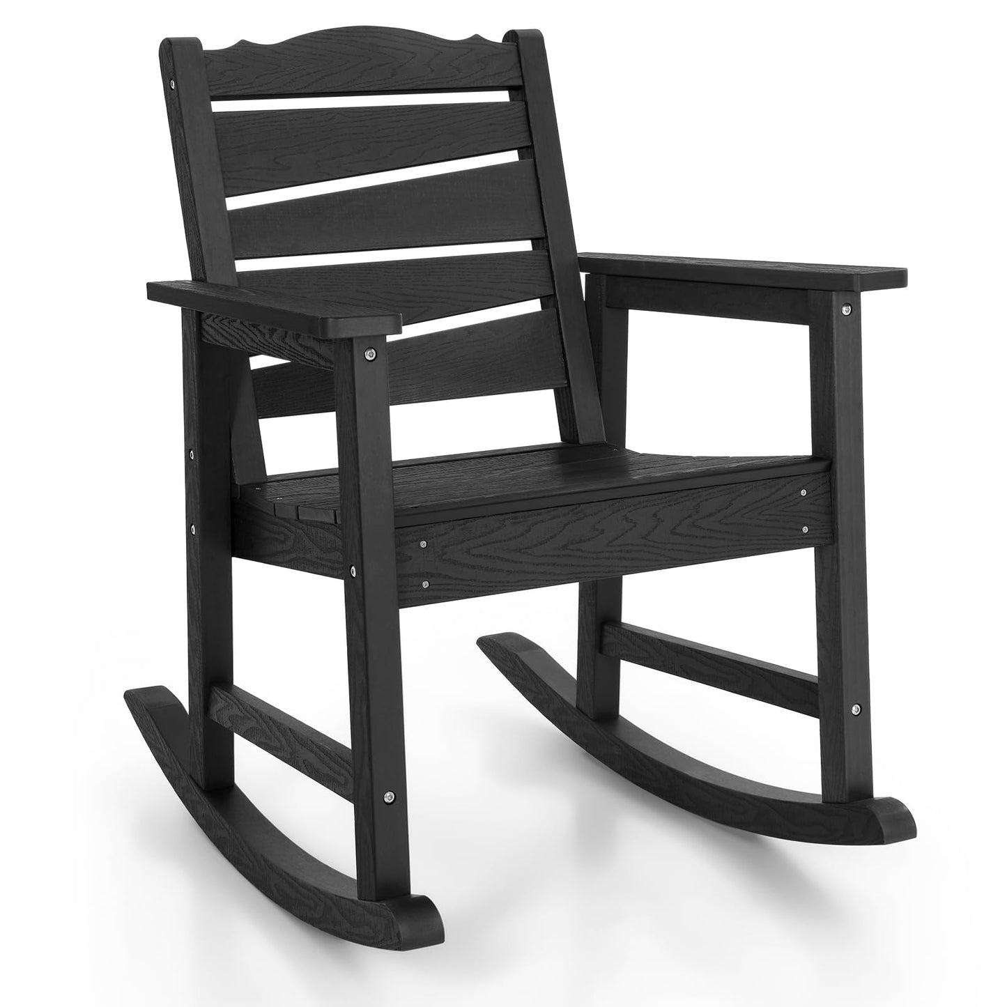 LAHAAP Weatherproof Patio Rocking Chair, HIPS Outdoor Rocking Chair for Adults, 400LBS Support Heavy Duty Porch Rocking Chairs for Garden, Lawn, Backyard, Outdoor and Indoor (Black)