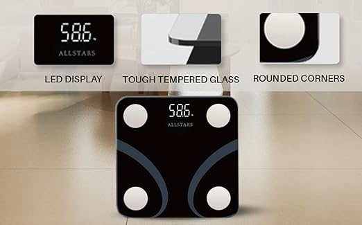 Smart Weight Scale, Monitors 12 Body Metrics Including BMI and Body Fat with Smart Phone APP, 396 Lbs, Black