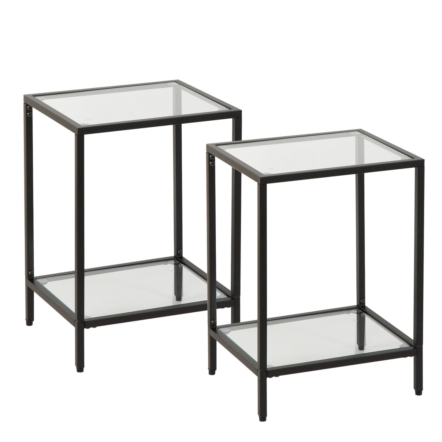 Gawicpy Modern 2-Tier Tempered Glass End Table - Stylish Black Metal Side Table for Small Spaces, Perfect for Living Room & Bedroom (Black, 2PCS)