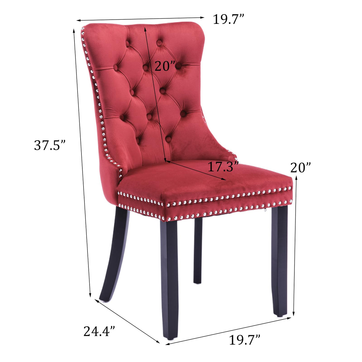 SoarFlash Velvet Dining Chair Set of 4, Upholstered Tufted Dining Room Chair with Nailhead Trim and Solid Wood Leg for Kitchen (Wine Red)
