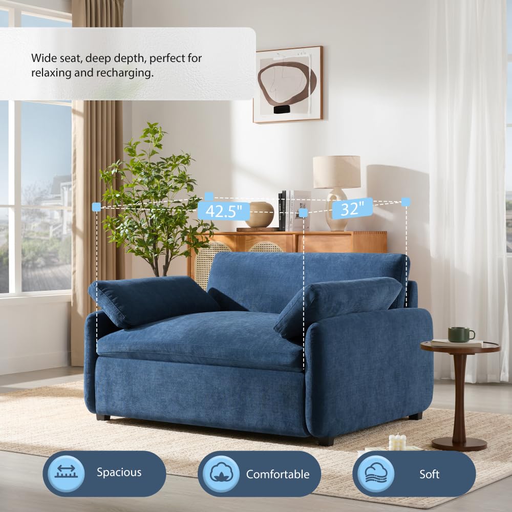 SweetSnuggle Oversized Chenille Single Sofa Chair, Modern Upholstered Comfy Armchair, Blocking Couch Lounge with Pillows for Living Room,Apartment,Bedroom