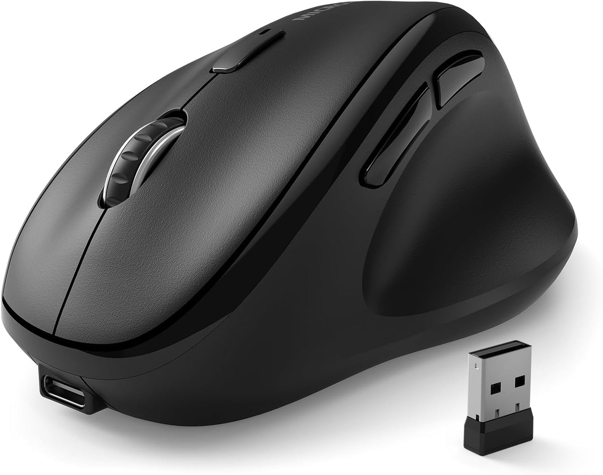 Ergonomic Wireless Mouse with USB Receiver for PC Computer, Laptop and Desktop, Ergo Vertical Mouse with Silent Clicks Long Battery Life, Up to 1600 DPI & 1 AA Battery Powered, Grey