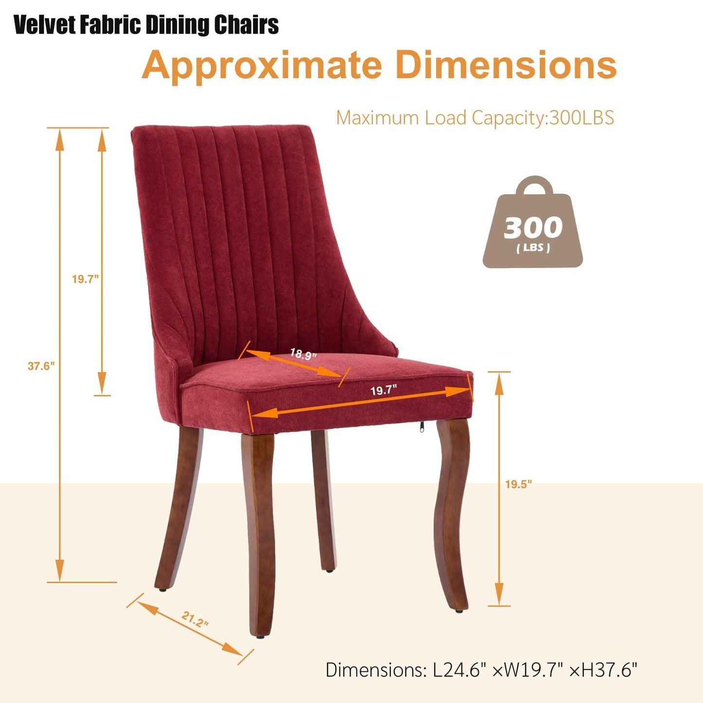 BEIDOR Dining Chairs Set of 6,Comfy Fabric Upholstered Accent Chairs for Kitchen Living Room,Channel Tufted Dining Room Chairs with Curved Solid Wood Legs(Wine Red)