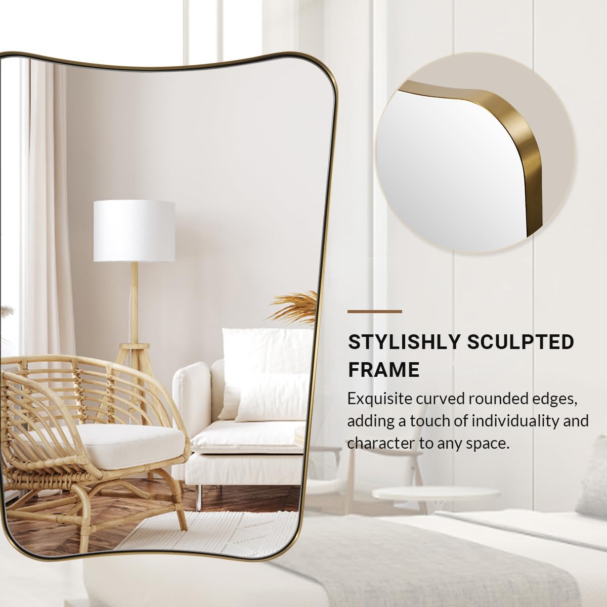 ANDY STAR Gold Vanity Mirror, 22x30 Inch Brushed Gold Bathroom Mirror, Asymmetrical Mirror in Never-Rust Stainless Steel Metal Frame, Butterfly Shape Decorative Mirror for Hallway, Living Room