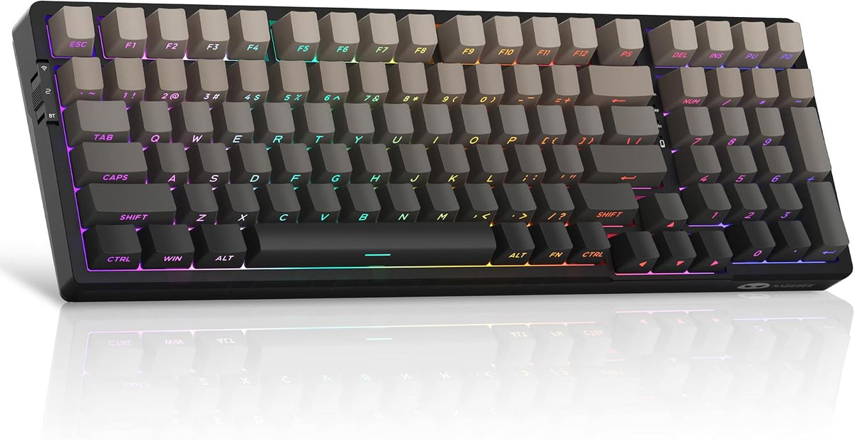 MageGee LIGHT100 Wireless Creamy Keyboard, Gasket Structure Hot Swappable, 2.4G/USB-C/BT5.0 RGB Backlit Mechanical Gaming Keyboard for Win/Mac/PC, 8000mAh Battery, Side Printed PBT Keycap, Black
