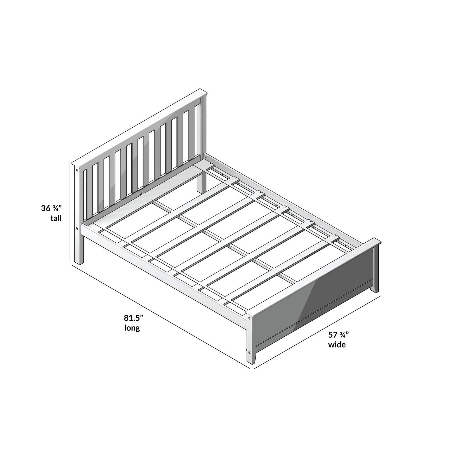 Max & Lily Full Size Bed Frame with Slatted Headboard, Solid Wood Platform Bed for Kids, No Box Spring Needed, Easy Assembly, White