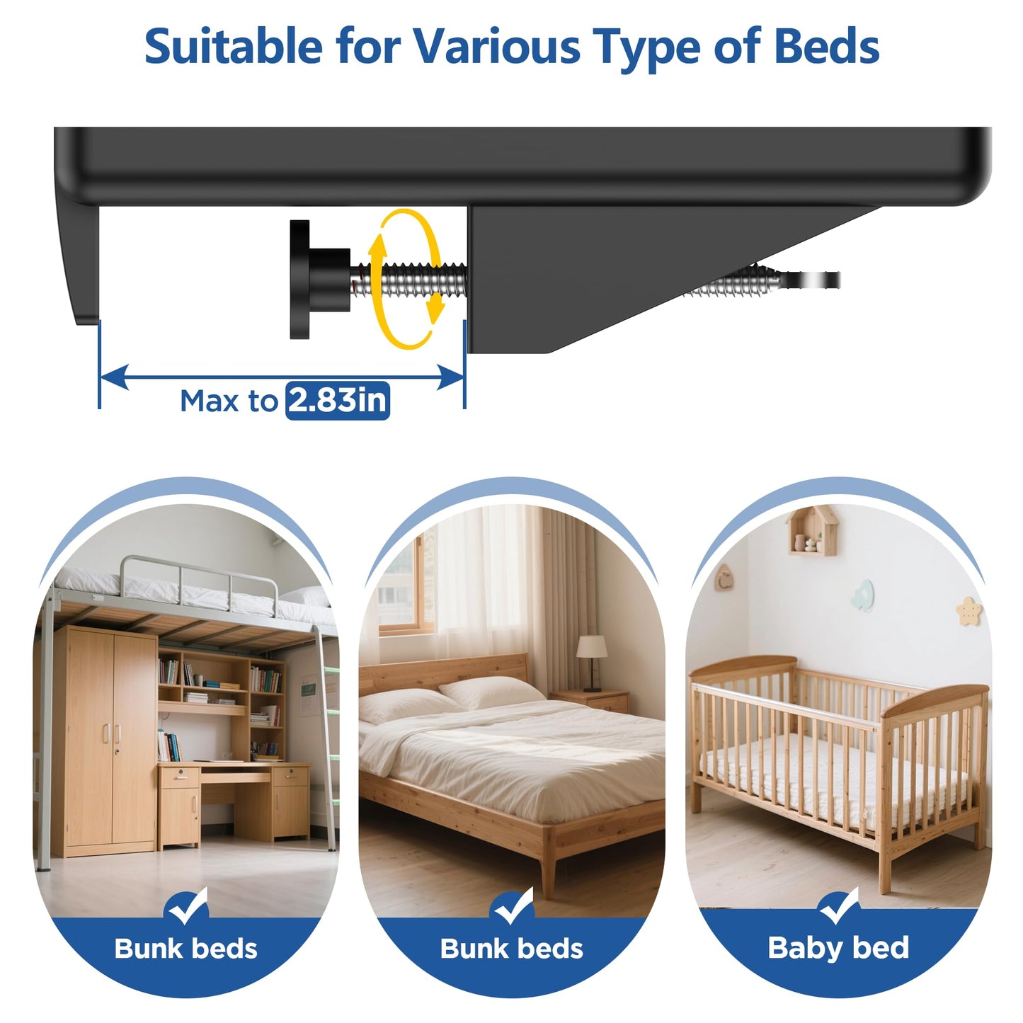 Bedside Shelf for Dorm Bunk Bed, Clip On Nightstand, Bed Side Table Tray Organizer, College Dorm Room Essentials for Girls/Guys, Bedside Tray with Cable Management for Dormitory, Back to School