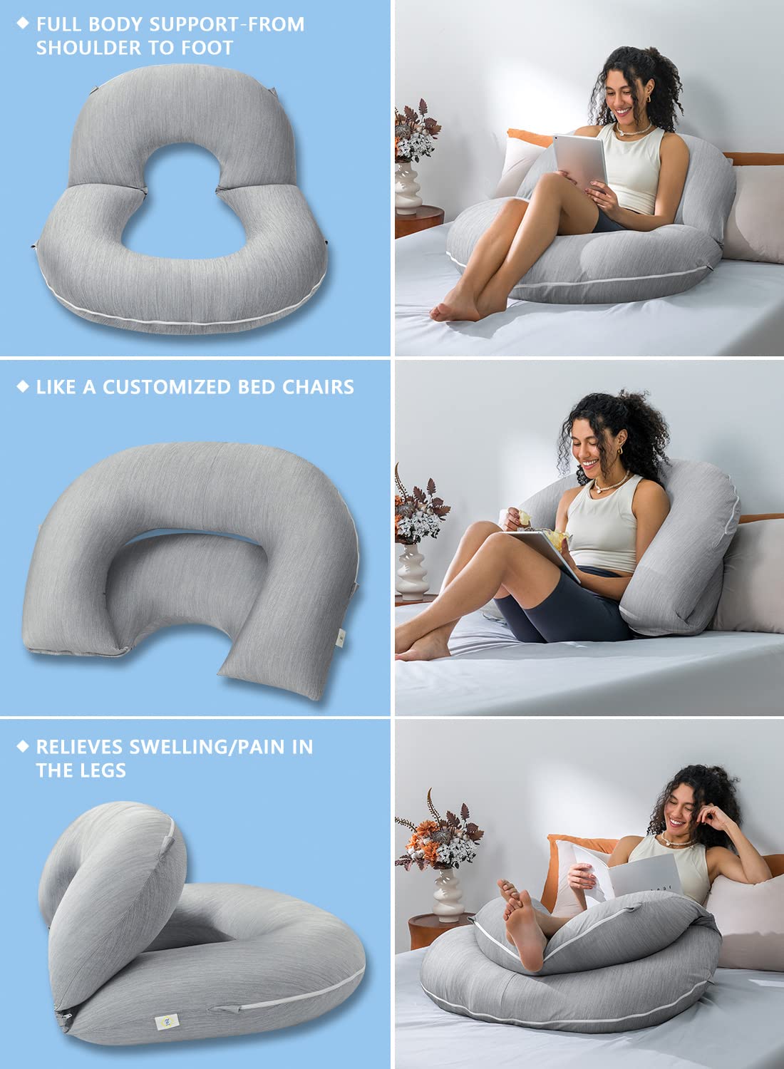 INSEN Reading Pillow, Back Pillow for Sitting in Bed for Reading, Nurse & Relax, Reading Pillow for Adults, Moms & Kids, Sit Up Pillow for Bed