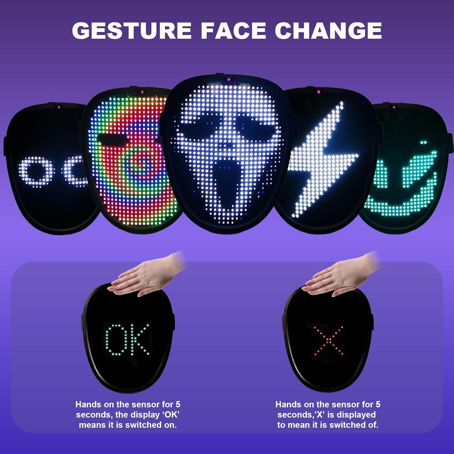 Led Mask Lighted Up Mask - Led Masks with Gesture Sensing Costume for Halloween Costume Cosplay Party Cool Gifts