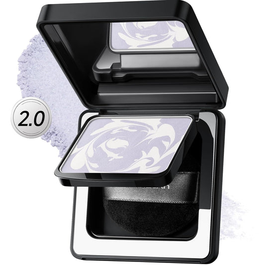 2.0 Black Magnet Soft Focus Powder, Waterproof Translucent Pressed Setting Powder, 24H Longlasting Talc-Free Face Powder, Oil Control Compact Makeup,01 Blue Purple For Dry&Com Skin, 0.28Oz