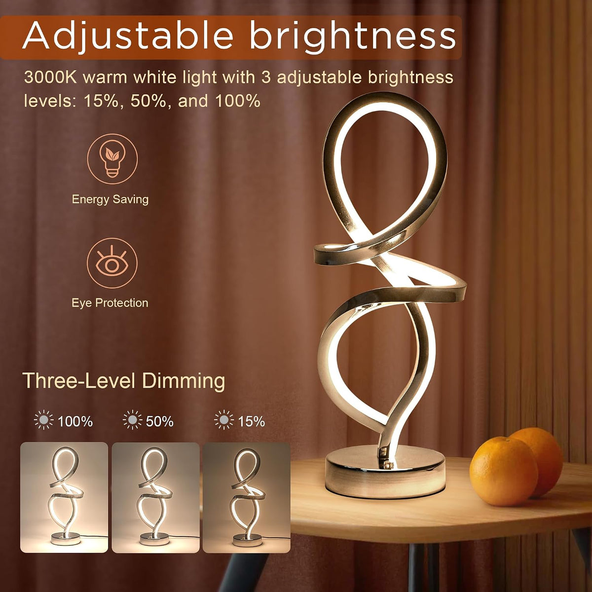 RGB Modern Small Table Lamp with LED Spiral Design, 15W Nightstand Lamp