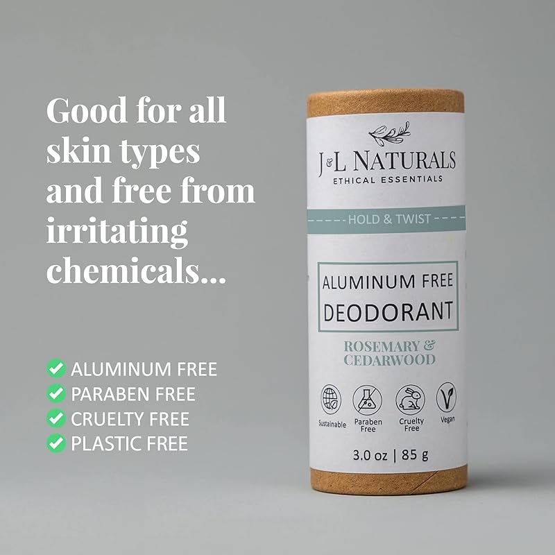 J&L Naturals Aluminum Free Deodorant for Men & Women | 100% Natural Ingredients With Coconut Oil, Shea Butter, & Essential Oils | Sustainable, Eco-Friendly (Rosemary & Cedarwood, 3.0 Oz (Pack of 4))