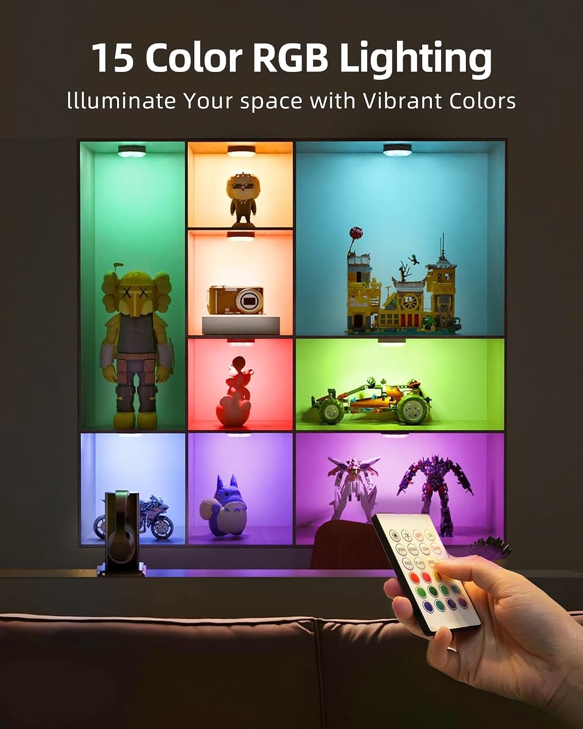 EZVALO RGB Under Cabinet Puck Lights with Remote, Motion Sensor Lights