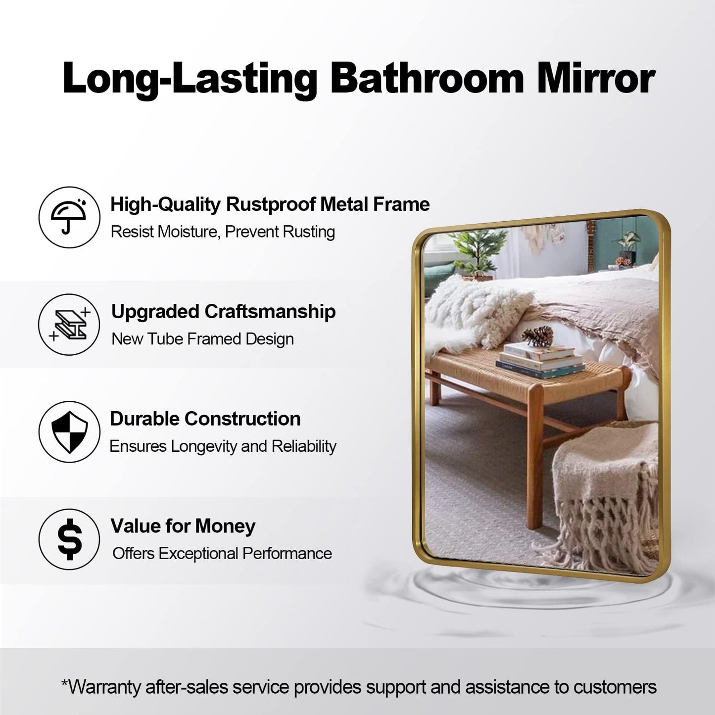 ANDY STAR Gold Bathroom Mirror for Wall, 30x36’’ Brushed Gold Mirror, Rounded Rectangle Mirror for Vanity in SUS304-Anti-Rust, Wall-Mounted Horizontal/Vertical 1’’ Deep