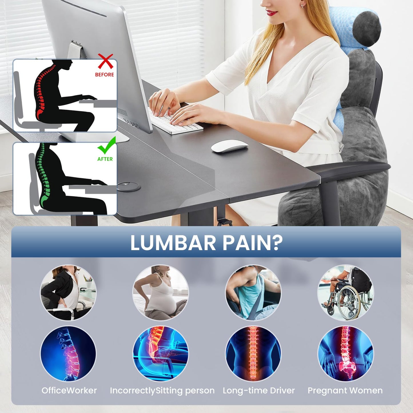 The Adjustable Large Back Pillow for Bed Sitting Up-Ergonomic Back, Neck, and Lumbar Support Pillow-Reading Pillow-Bed Pillow for Sitting Up - Perfect for Elderly, Pregnant Women, and Kids.
