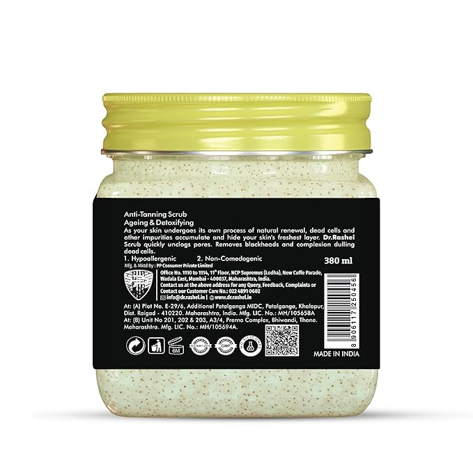 DR.RASHEL De-Tan Face & Body Scrub Exfoliating Face Wash with Natural Extracts for Tan Removal, Blackhead Remover & Oil Control Cleanser – Suitable for Most Skin Types - 380ml / 12.84 Fl Oz