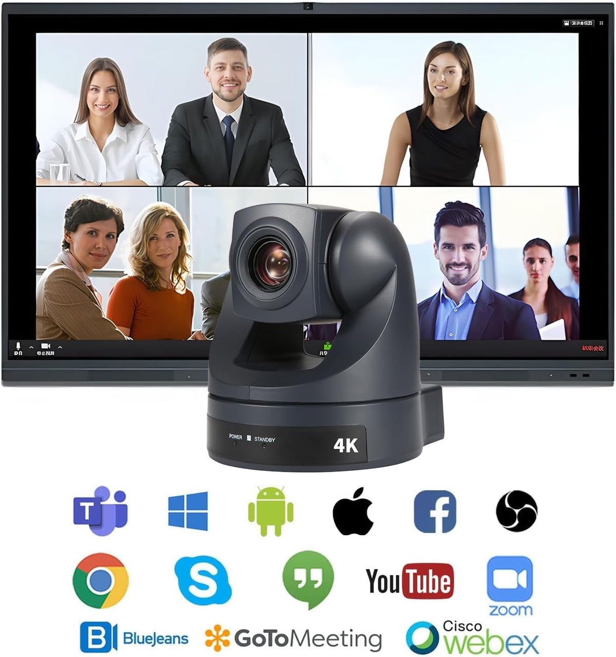 4K PTZ Camera 20X Optical Zoom AI Auto Tracking HDMI USB Conference Camera